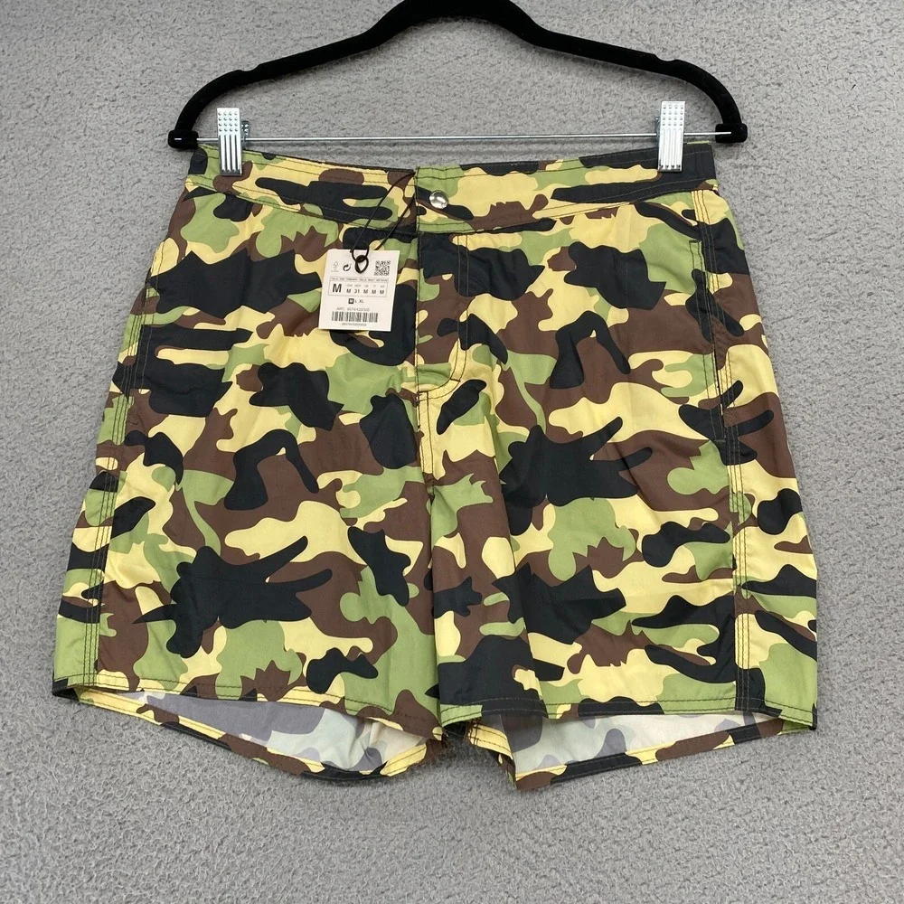 Zara Swim Trunks Mens Medium Camo Green Black Pockets‎ Swim Beach Lightweight